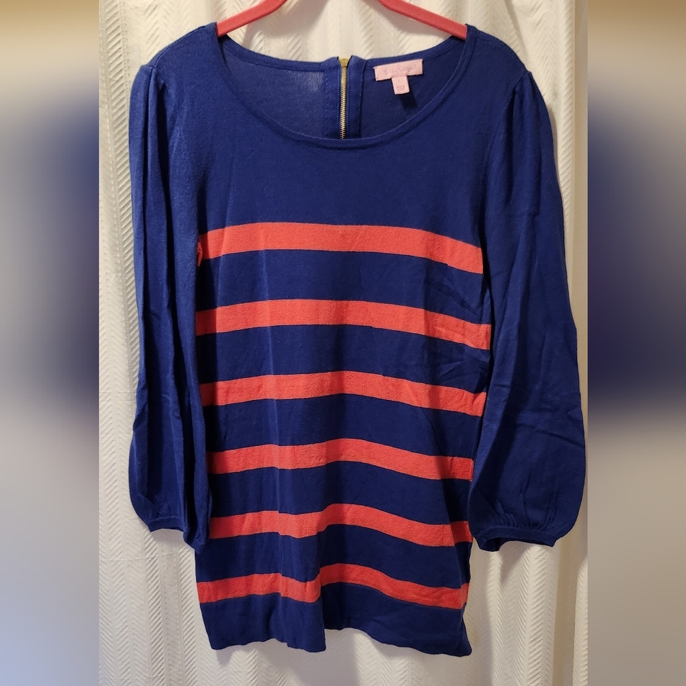 Lilly Pulitzer Navy and Coral/Red-ish Striped Sweater, Large